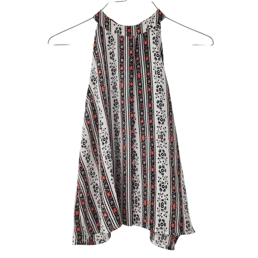 IRIS Floral Sleeveless Striped Top Womens Size Small S